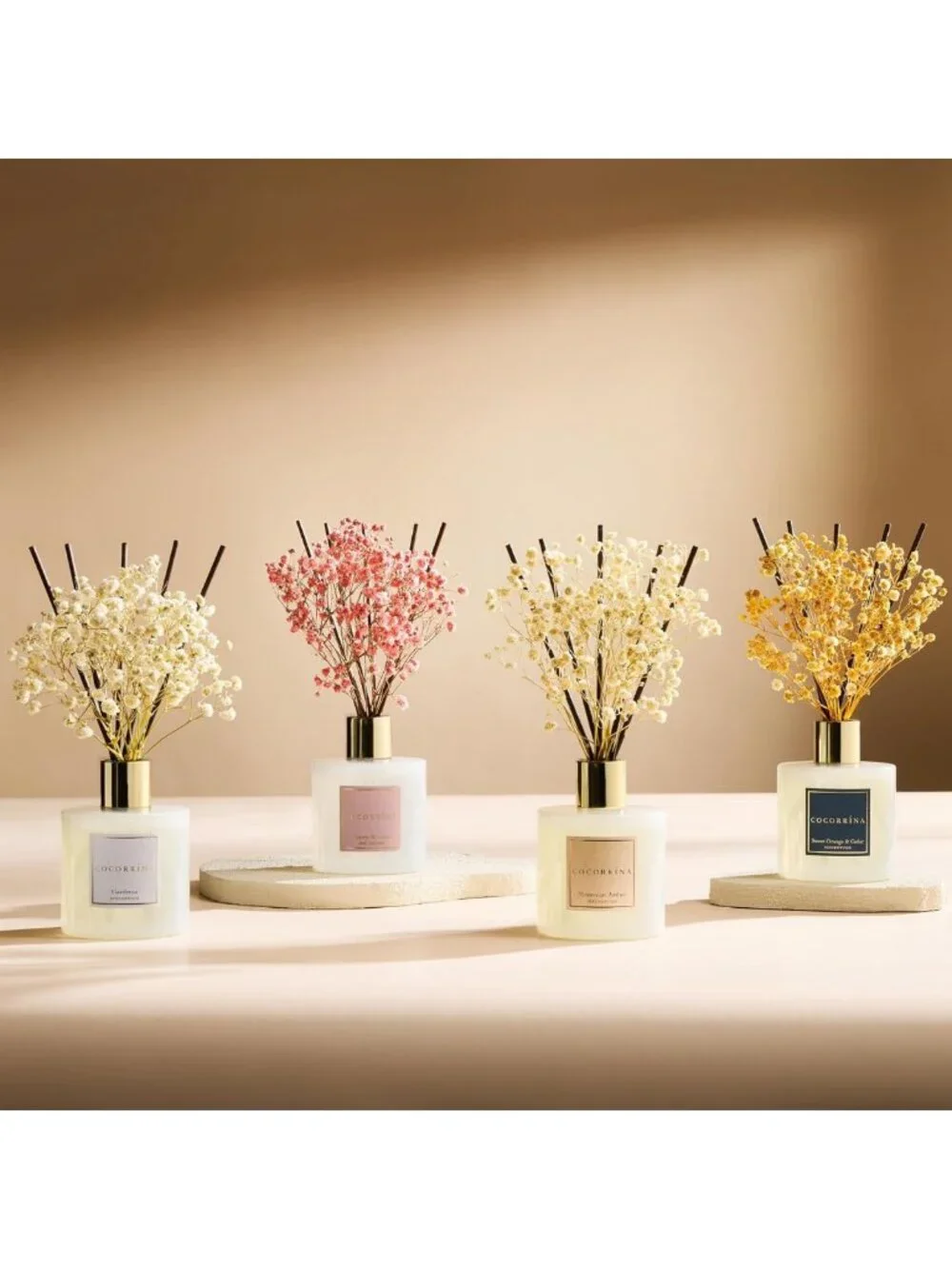 Reed Diffuser Set with Baby's Breath & Cotton Sticks - Sandalwood Rose Scent